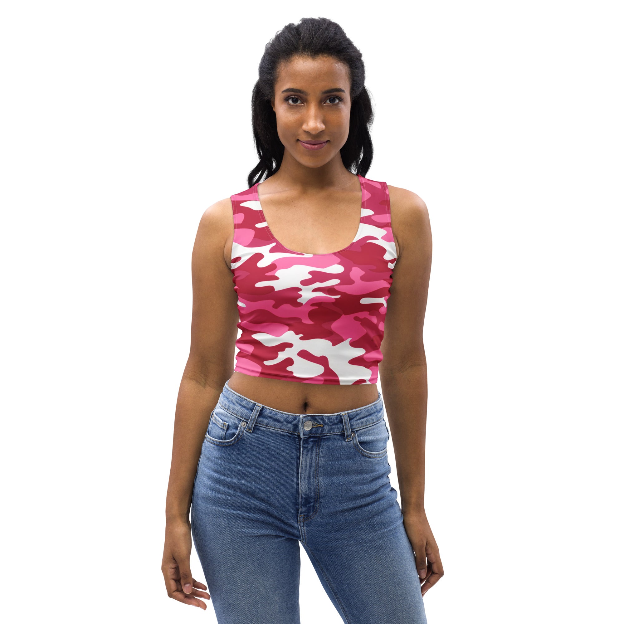 Women's Bright Pink Camouflage Buttery Soft Crop Top- Quick-Drying UPF 50+ Stretch Top