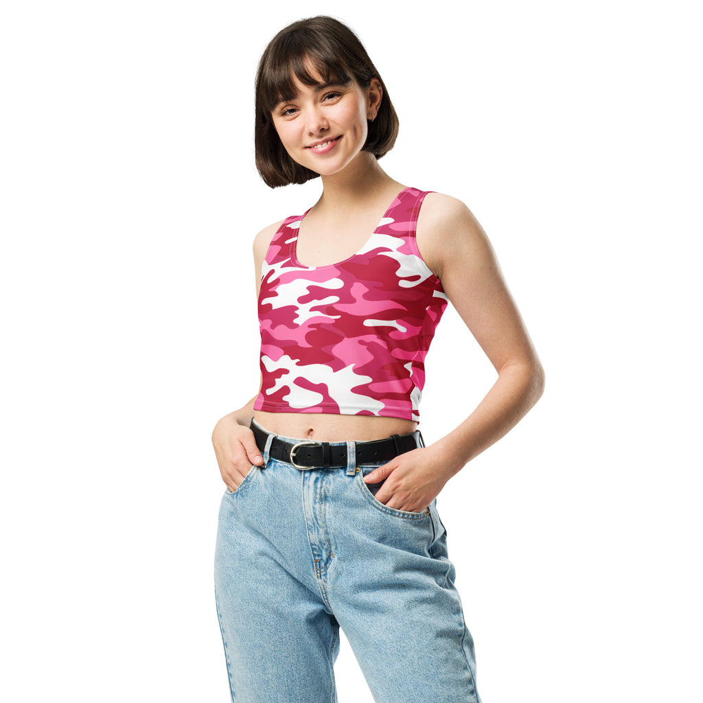 Women's Bright Pink Camouflage Buttery Soft Crop Top- Quick-Drying UPF 50+ Stretch Top
