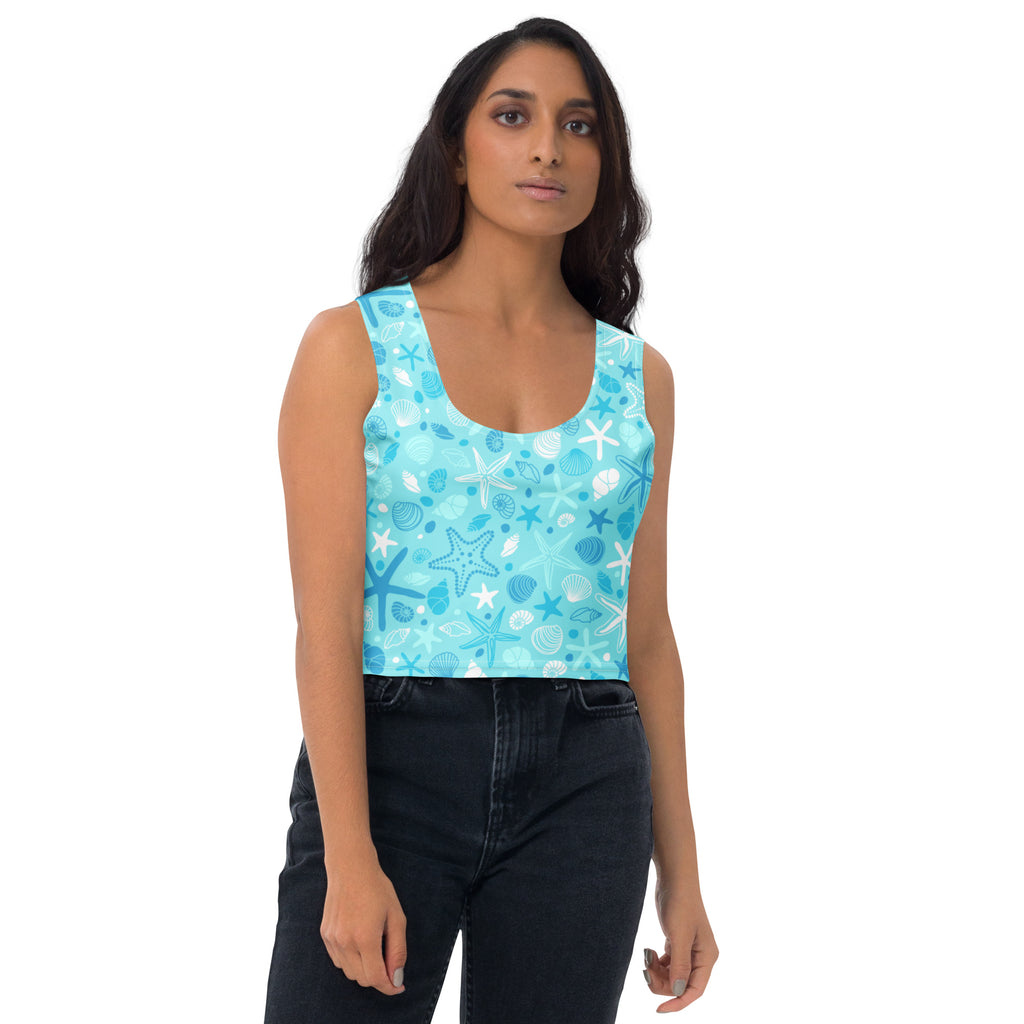 Women's Starfish & Shells Buttery Soft Crop Top- Quick-Drying UPF 50+ Stretch Top