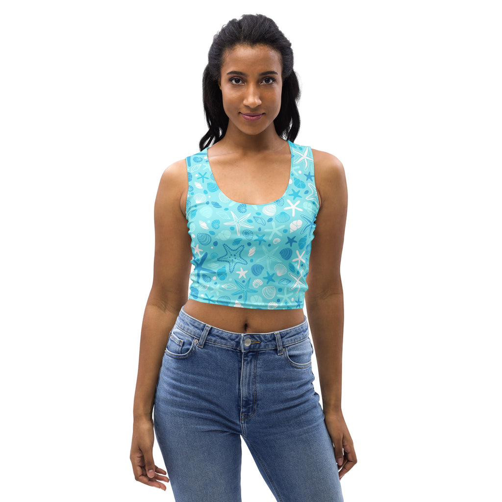 Women's Starfish & Shells Buttery Soft Crop Top- Quick-Drying UPF 50+ Stretch Top