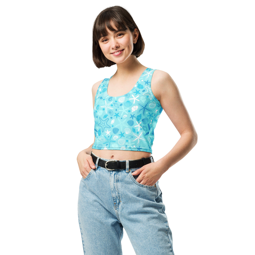 Women's Starfish & Shells Buttery Soft Crop Top- Quick-Drying UPF 50+ Stretch Top