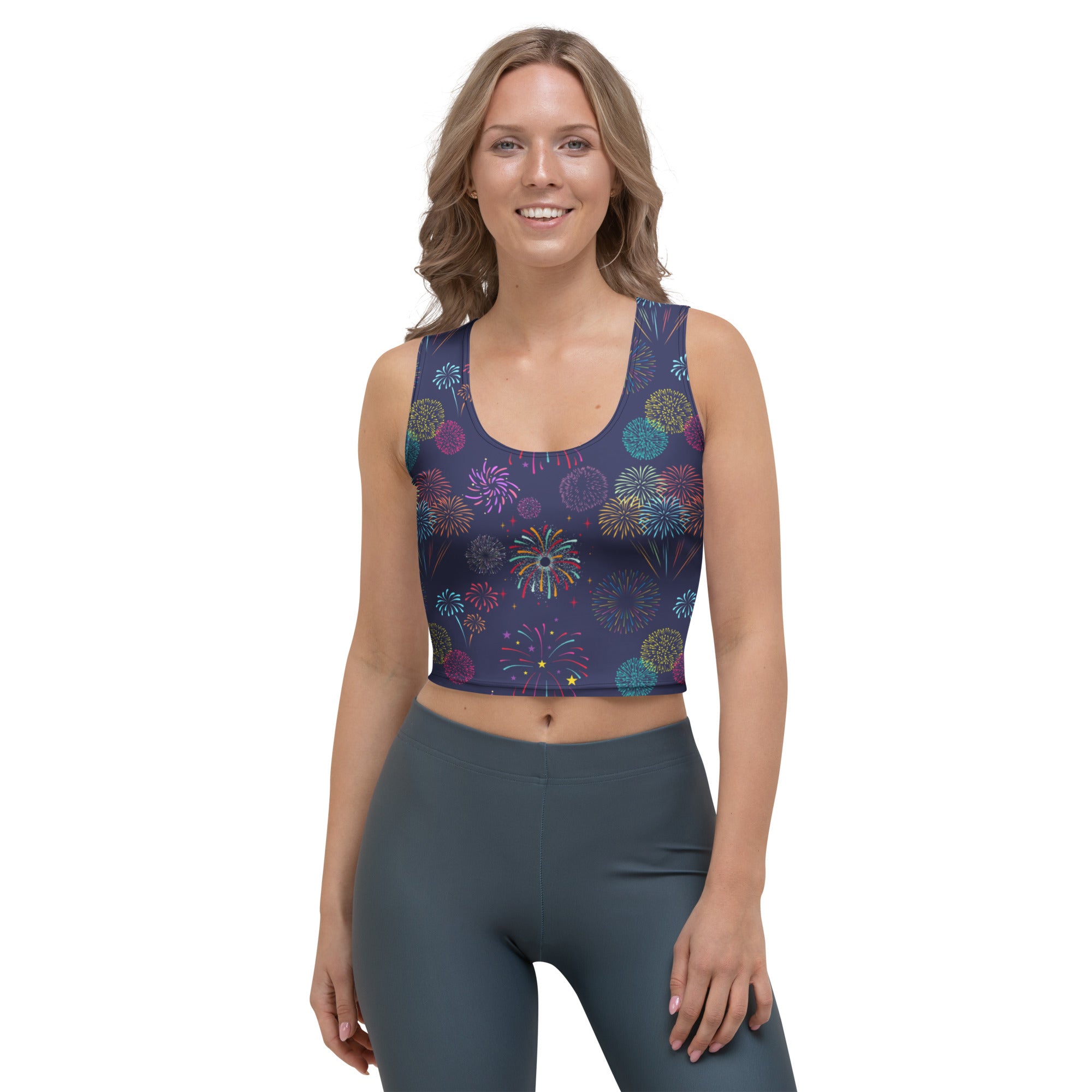 Women's Colorful Fireworks 4th of July Buttery Soft Crop Top- Quick-Drying UPF 50+ Stretch Top