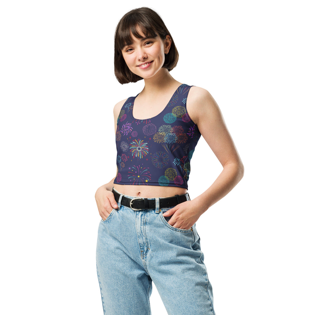 Women's Colorful Fireworks 4th of July Buttery Soft Crop Top- Quick-Drying UPF 50+ Stretch Top