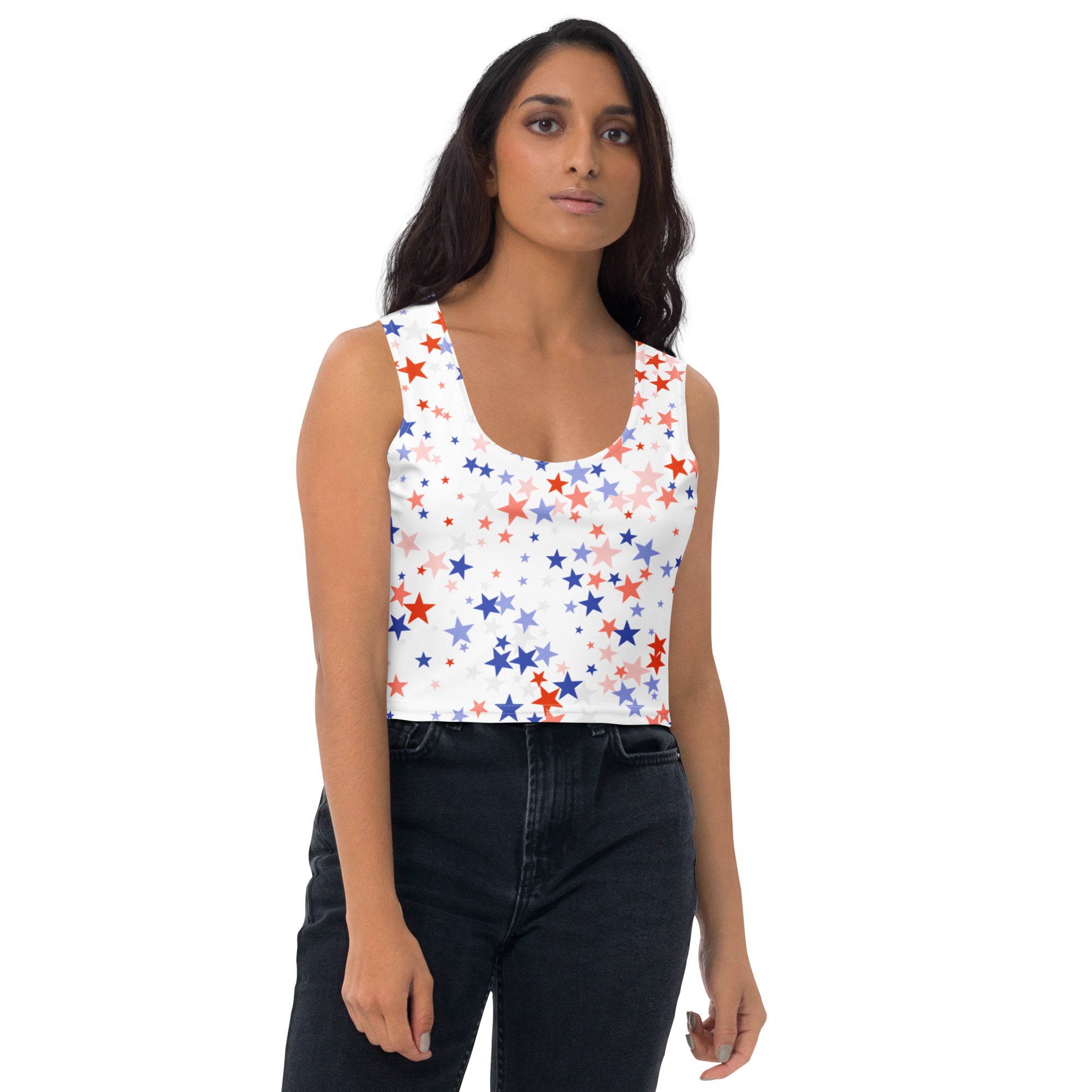 Women's Red White Blue Star Buttery Soft Crop Top- Quick-Drying UPF 50+ Stretch Top