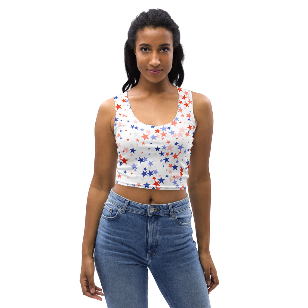 Women's Red White Blue Star Buttery Soft Crop Top- Quick-Drying UPF 50+ Stretch Top