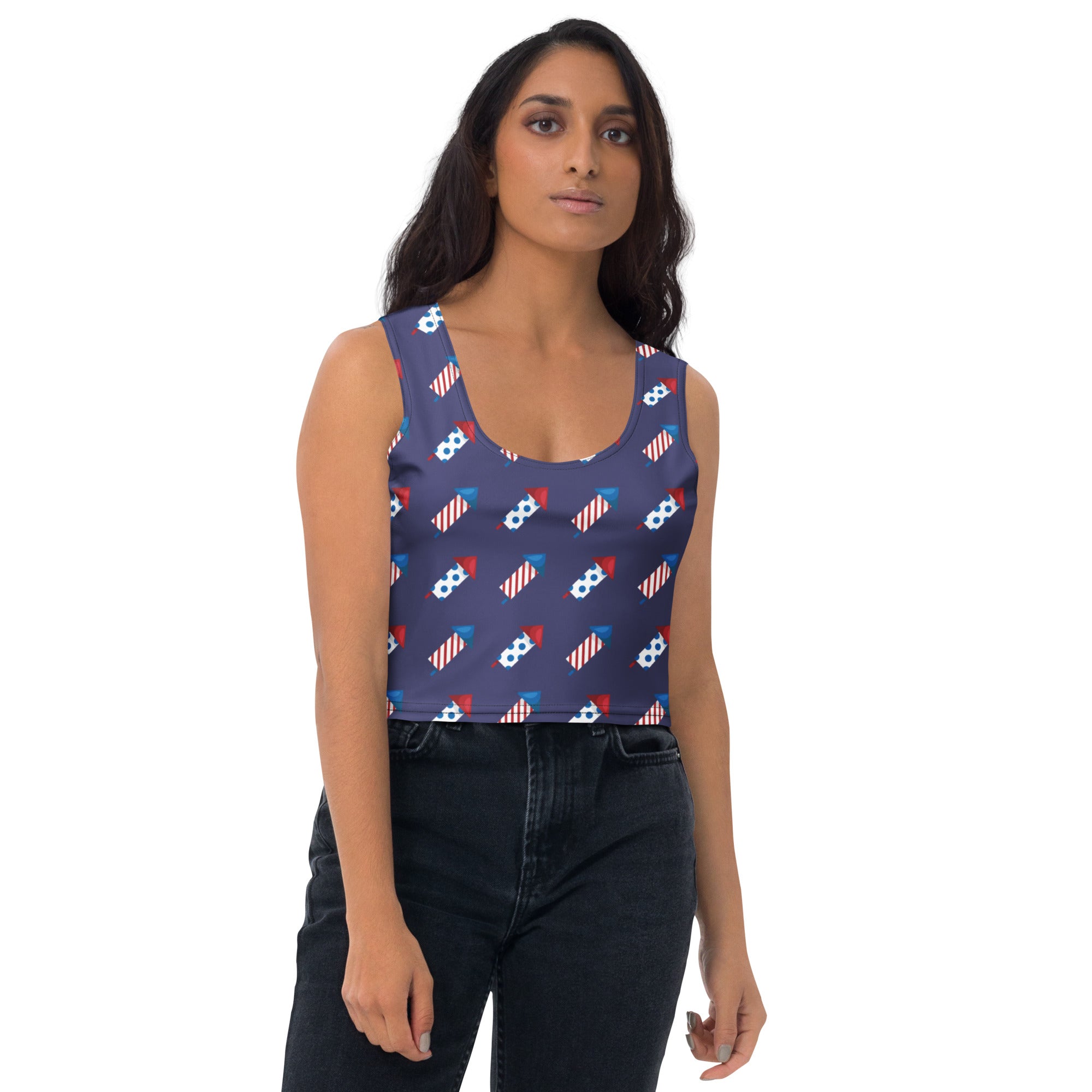 Women's Firework Rockets 4th of July Buttery Soft Crop Top- Quick-Drying UPF 50+ Stretch Top