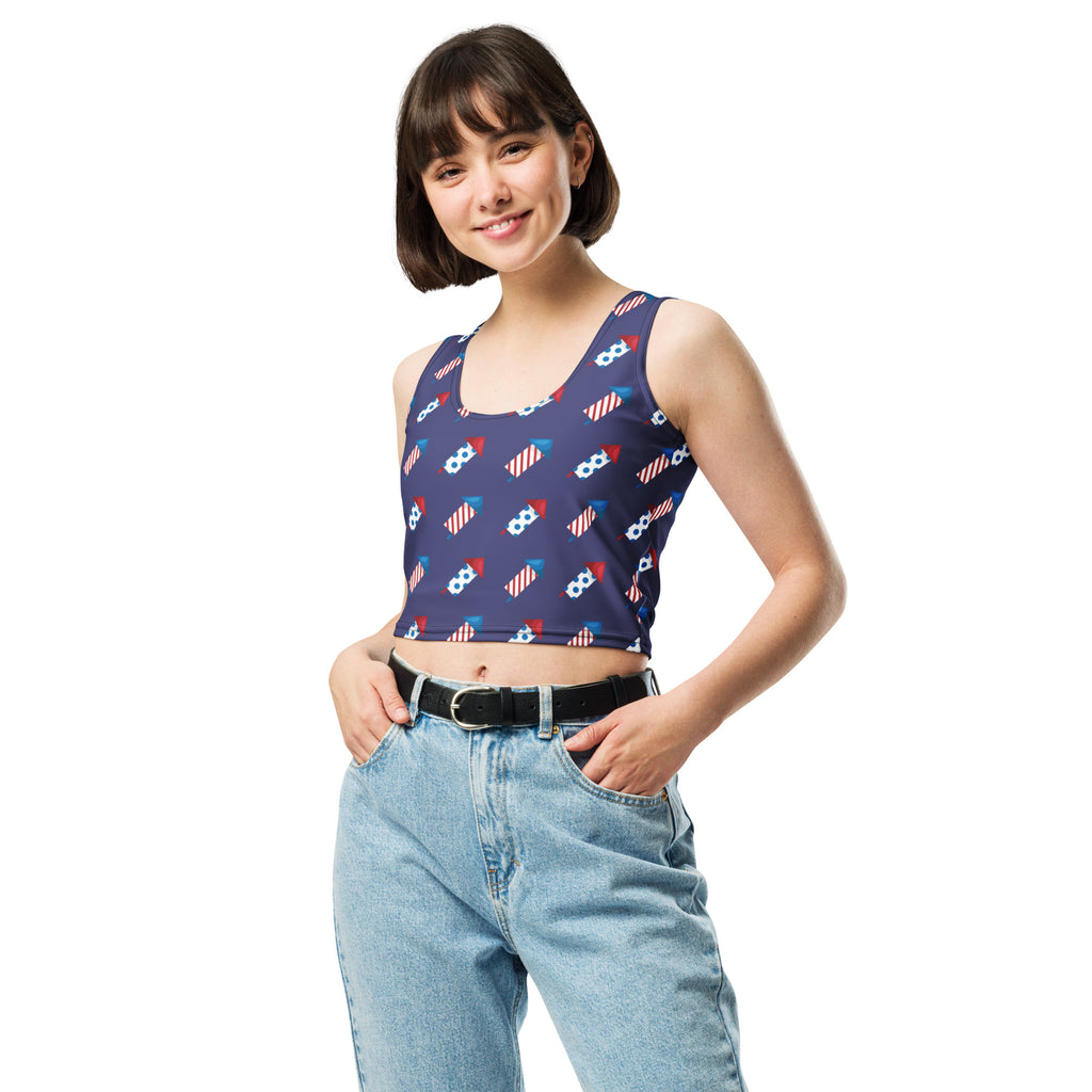 Women's Firework Rockets 4th of July Buttery Soft Crop Top- Quick-Drying UPF 50+ Stretch Top