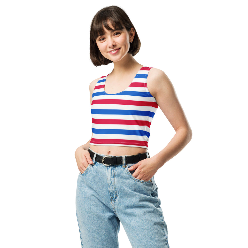 Women's Striped 4th of July Buttery Soft Crop Top- Quick-Drying UPF 50+ Stretch Top