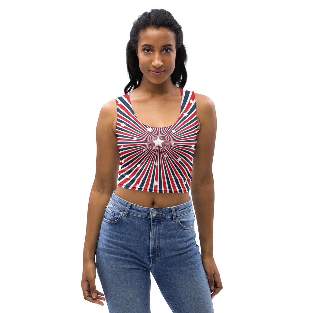 Women's Patriotic Starburst Buttery Soft Crop Top- Quick-Drying UPF 50+ Stretch Top