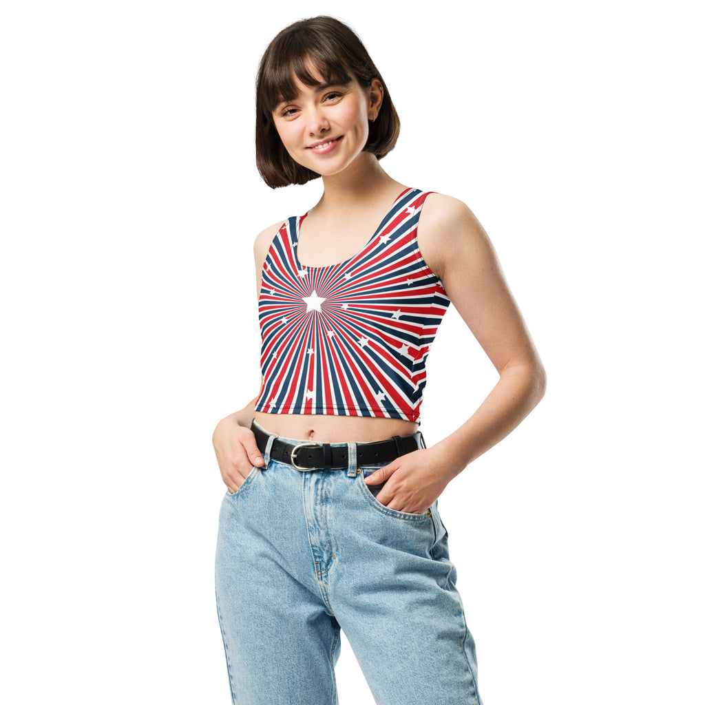 Women's Patriotic Starburst Buttery Soft Crop Top- Quick-Drying UPF 50+ Stretch Top