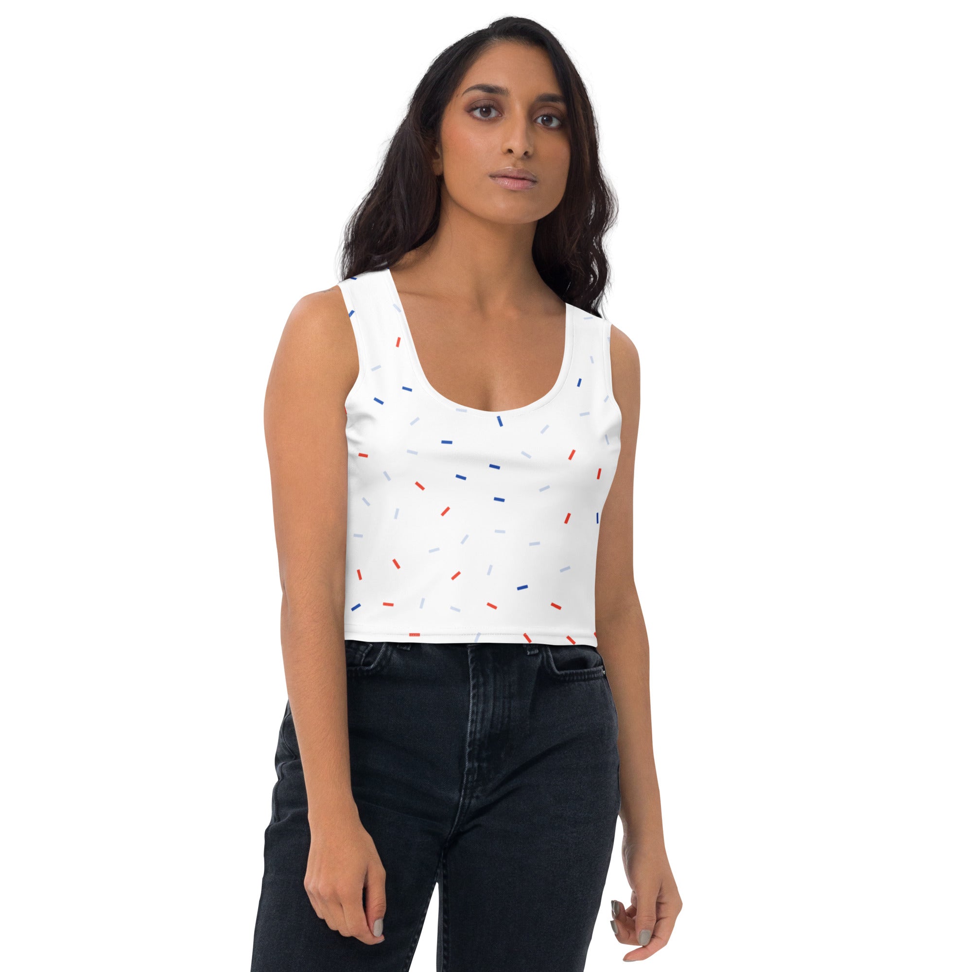 Women's Patriotic Confetti Buttery Soft Crop Top- Quick-Drying UPF 50+ Stretch Top