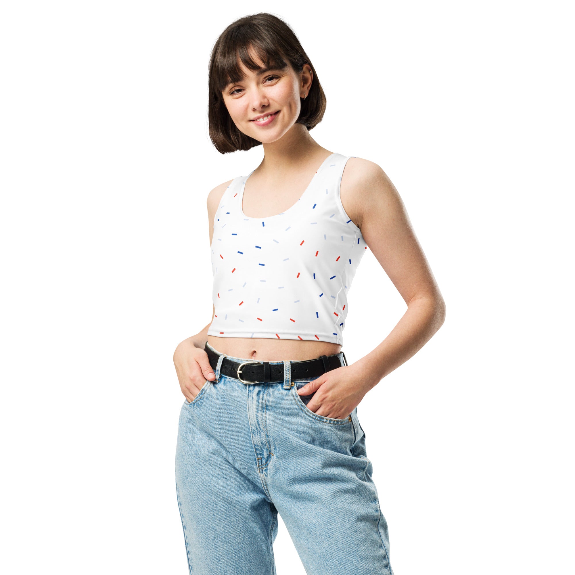 Women's Patriotic Confetti Buttery Soft Crop Top- Quick-Drying UPF 50+ Stretch Top