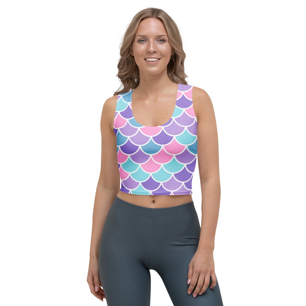 Women's Mermaid Scale Buttery Soft Crop Top- Quick-Drying UPF 50+ Stretch Top