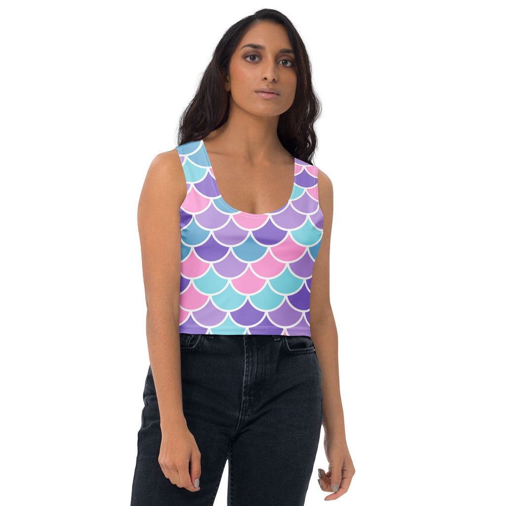Women's Mermaid Scale Buttery Soft Crop Top- Quick-Drying UPF 50+ Stretch Top