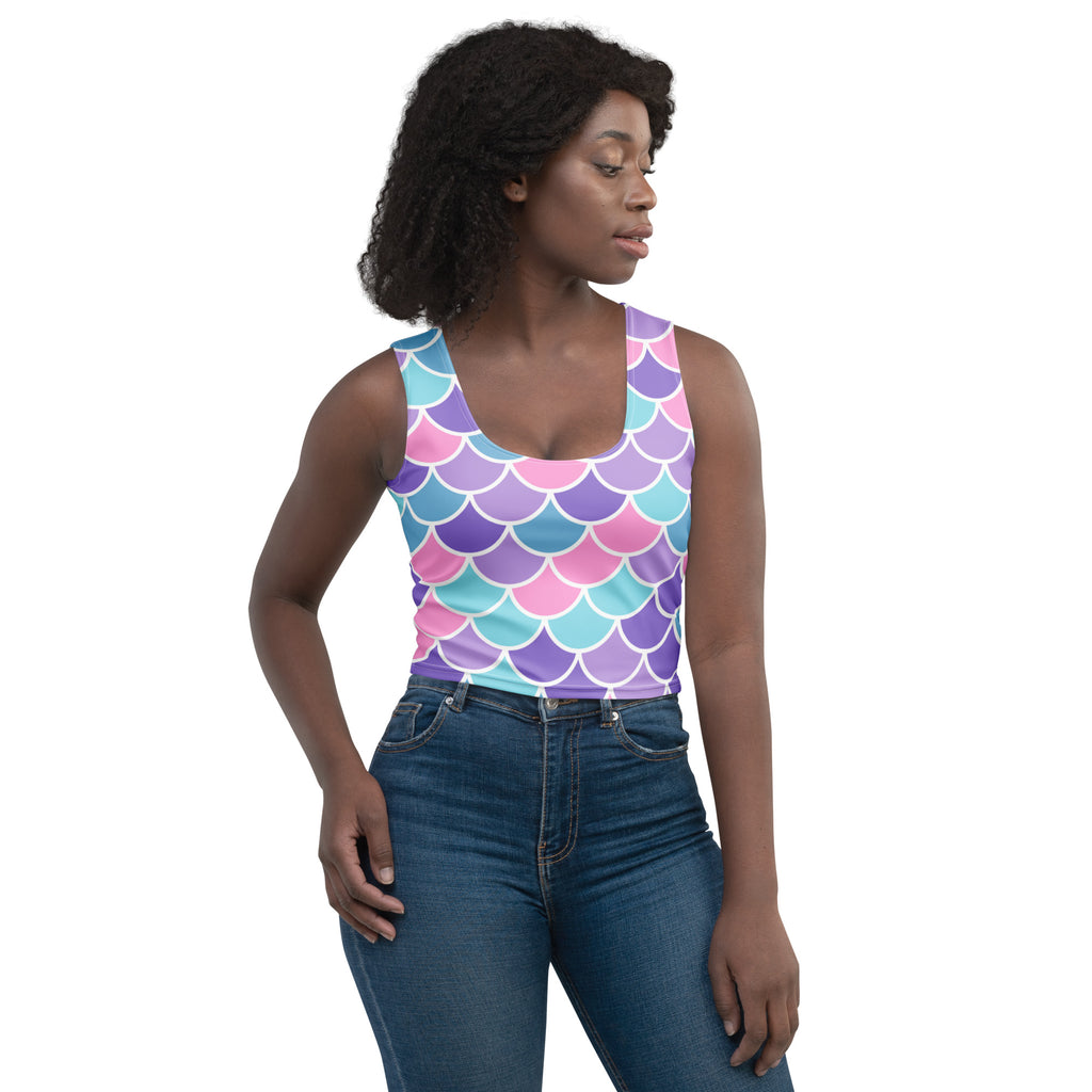 Women's Mermaid Scale Buttery Soft Crop Top- Quick-Drying UPF 50+ Stretch Top