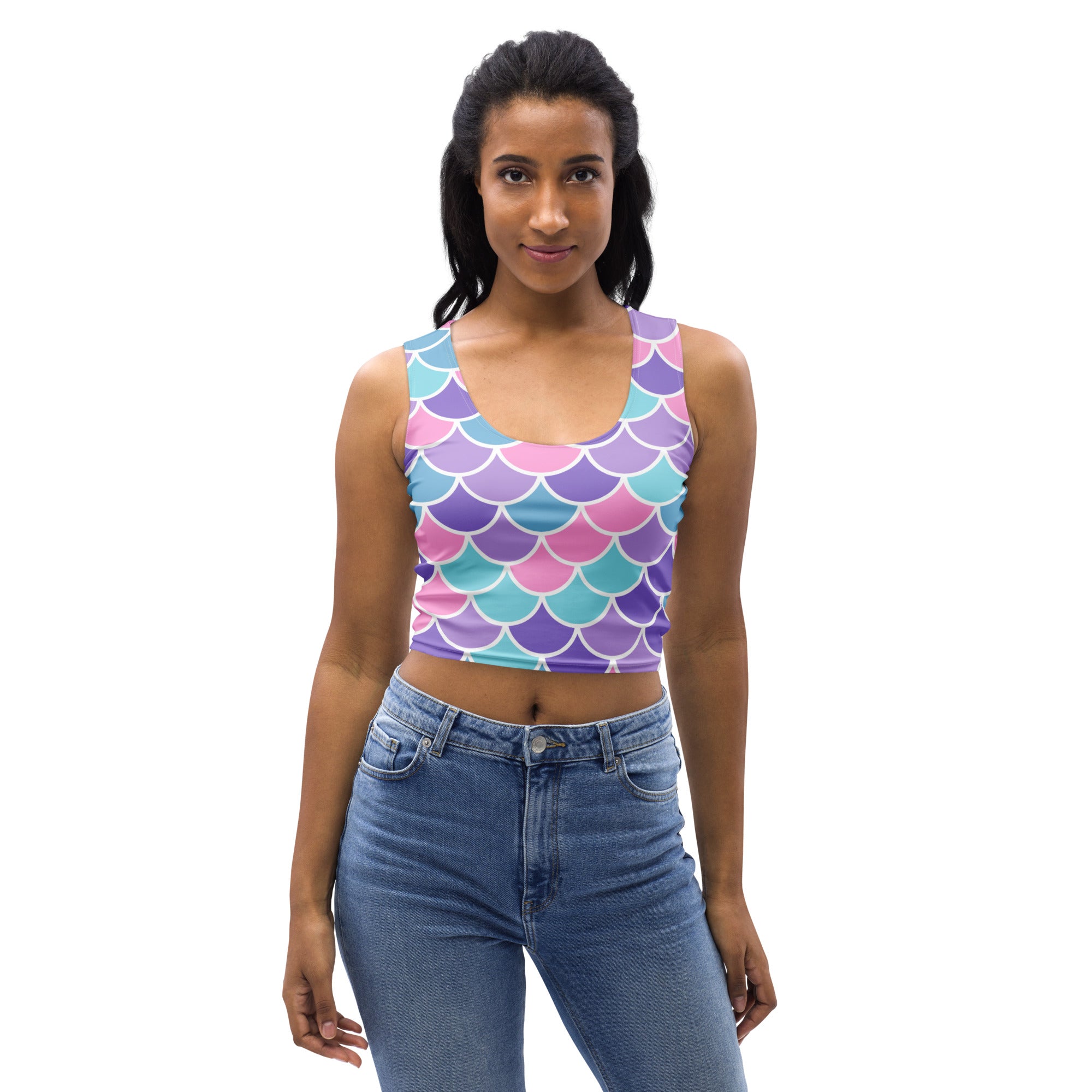 Women's Mermaid Scale Buttery Soft Crop Top- Quick-Drying UPF 50+ Stretch Top