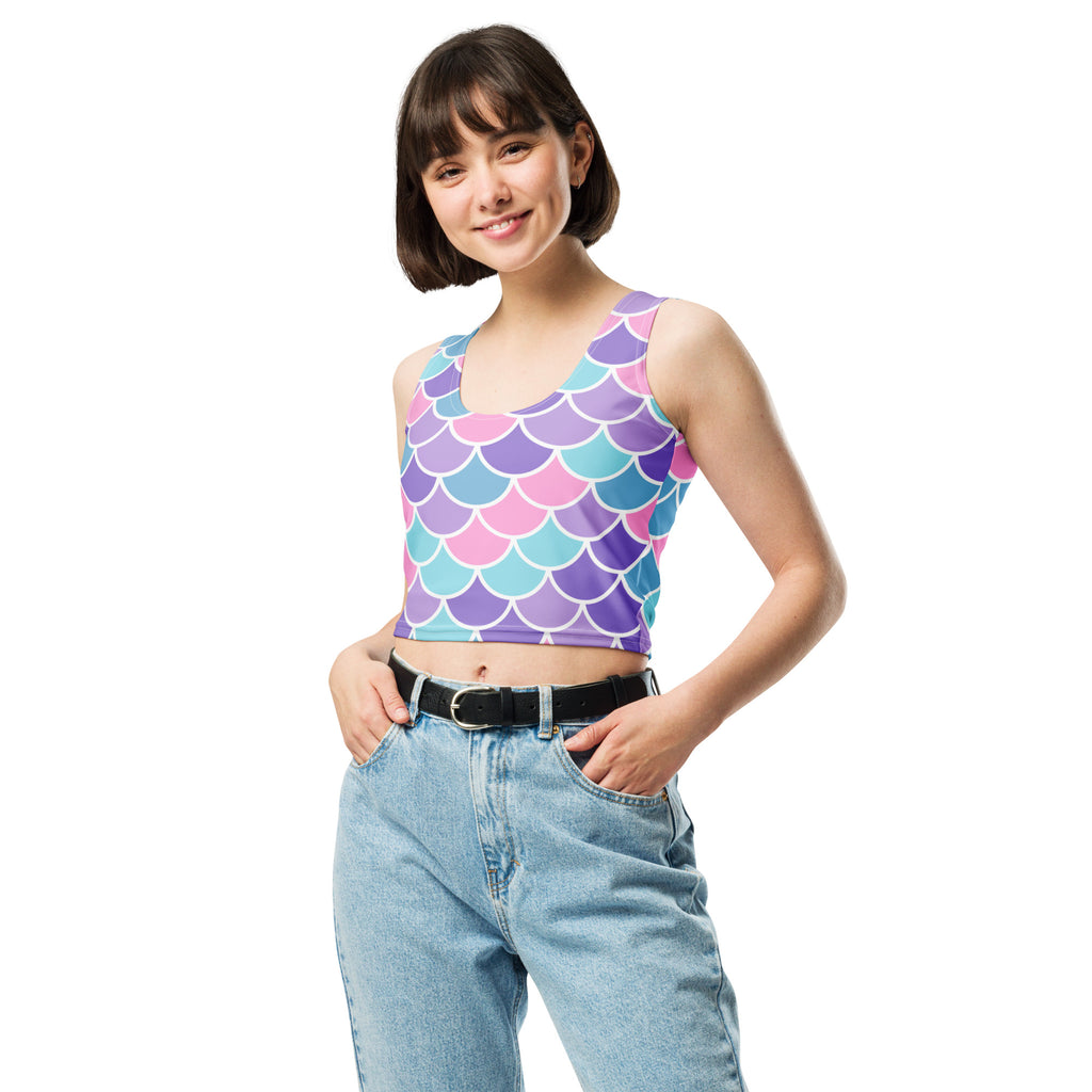 Women's Mermaid Scale Buttery Soft Crop Top- Quick-Drying UPF 50+ Stretch Top