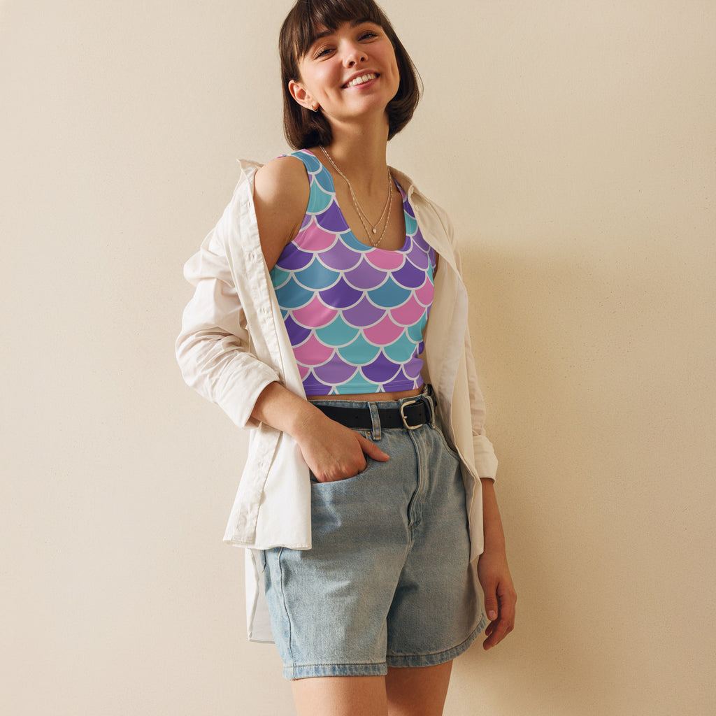Women's Mermaid Scale Buttery Soft Crop Top- Quick-Drying UPF 50+ Stretch Top