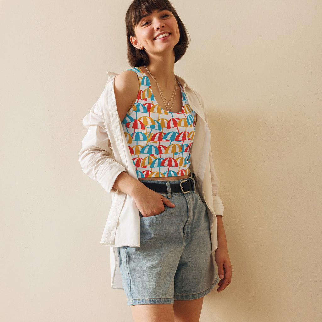Women's Beach Umbrella Buttery Soft Crop Top- Quick-Drying UPF 50+ Stretch Top