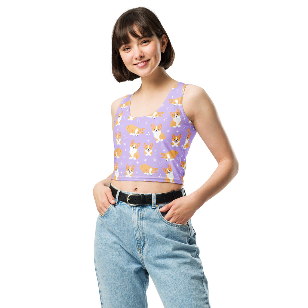 Women's Purple Corgi Dog Buttery Soft Crop Top- Quick-Drying UPF 50+ Stretch Top