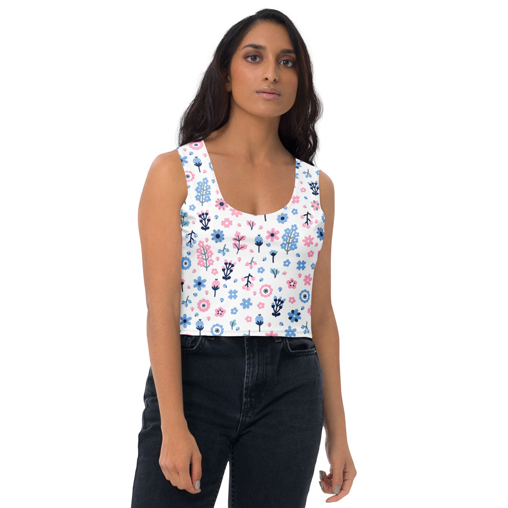 Women's Floral Purple And Blue Flowers Buttery Soft Crop Top- Quick-Drying UPF 50+ Stretch Top