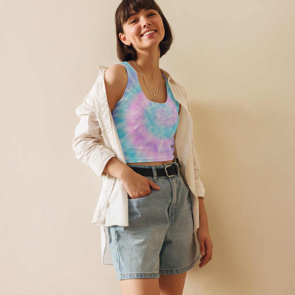 Women's Faux Tie Dye Buttery Soft Crop Top- Quick-Drying UPF 50+ Stretch Top