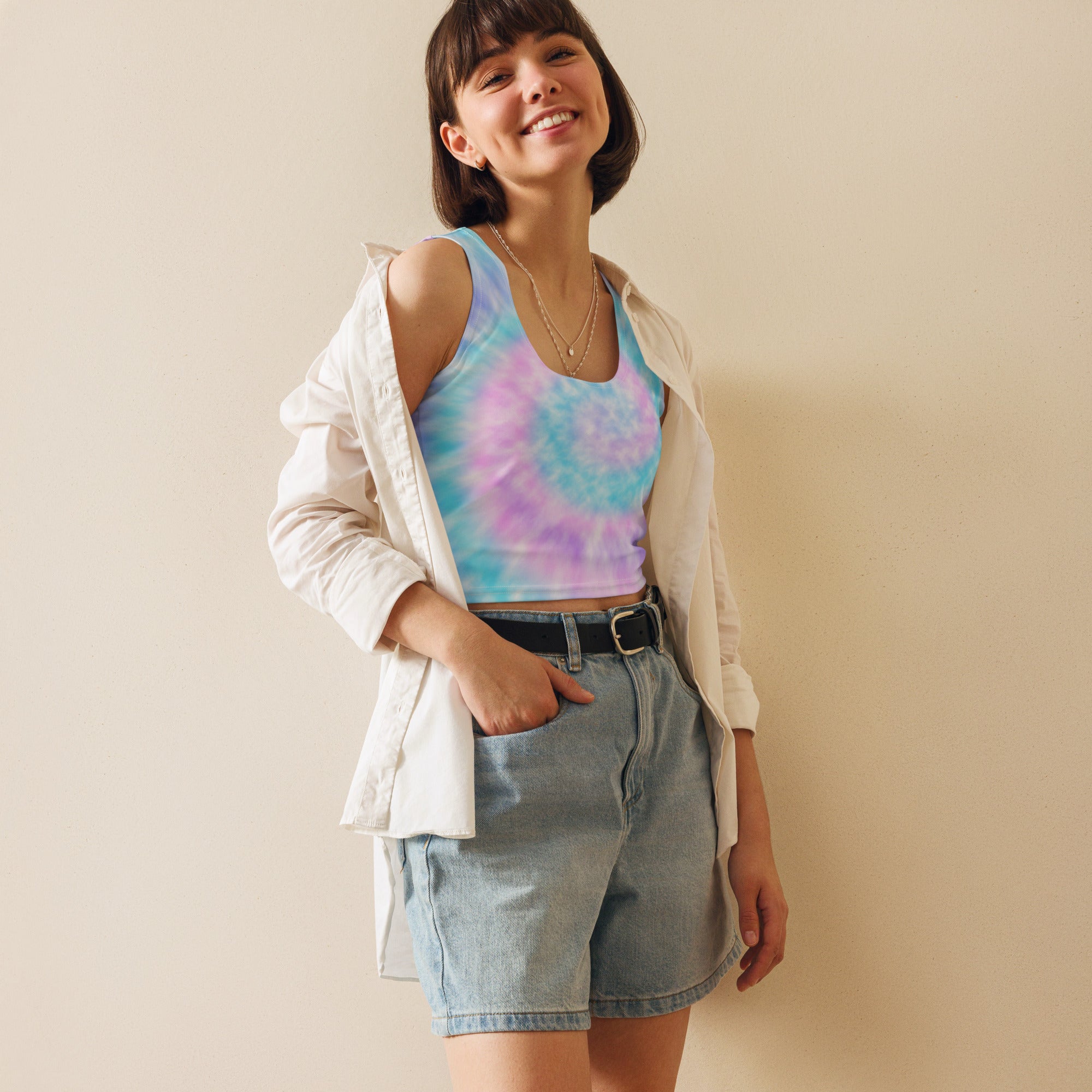 Women's Faux Tie Dye Buttery Soft Crop Top- Quick-Drying UPF 50+ Stretch Top