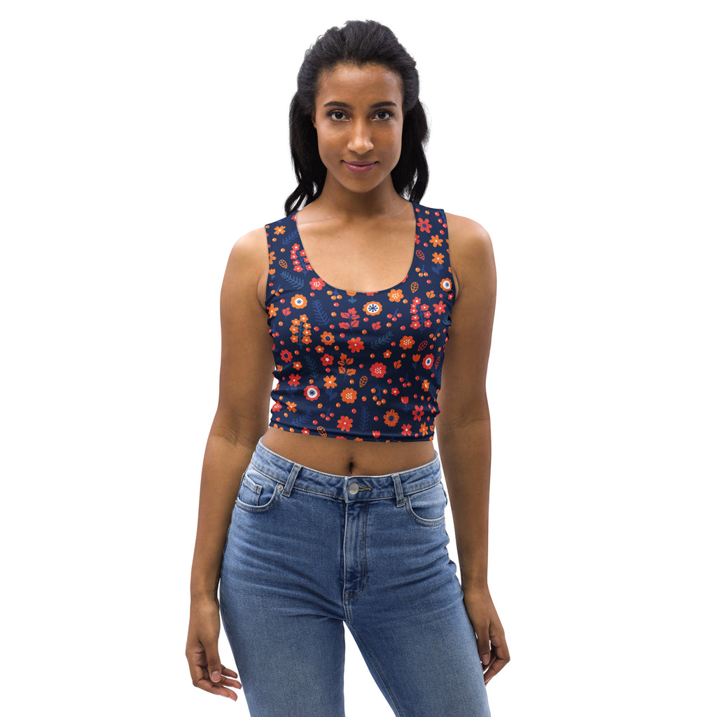 Women's Navy Floral Buttery Soft Crop Top- Quick-Drying UPF 50+ Stretch Top