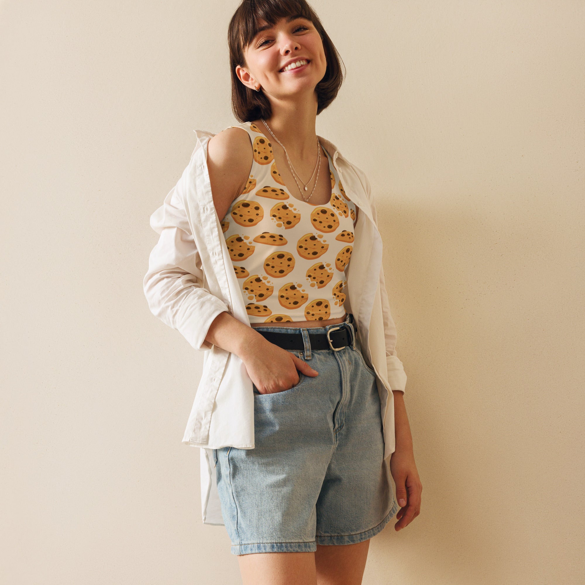 Women's Chocolate Chip Cookies Buttery Soft Crop Top- Quick-Drying UPF 50+ Stretch Top
