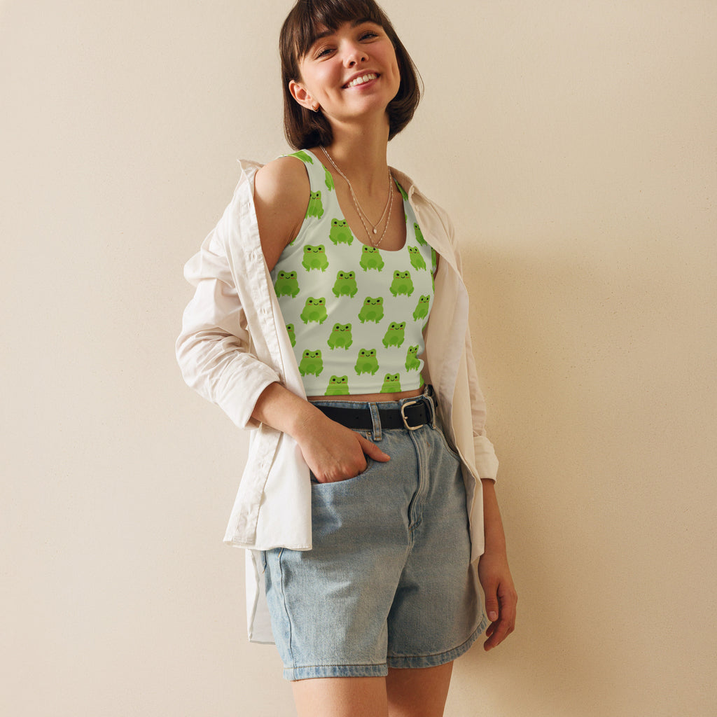 Women's Green Frog Buttery Soft Crop Top- Quick-Drying UPF 50+ Stretch Top