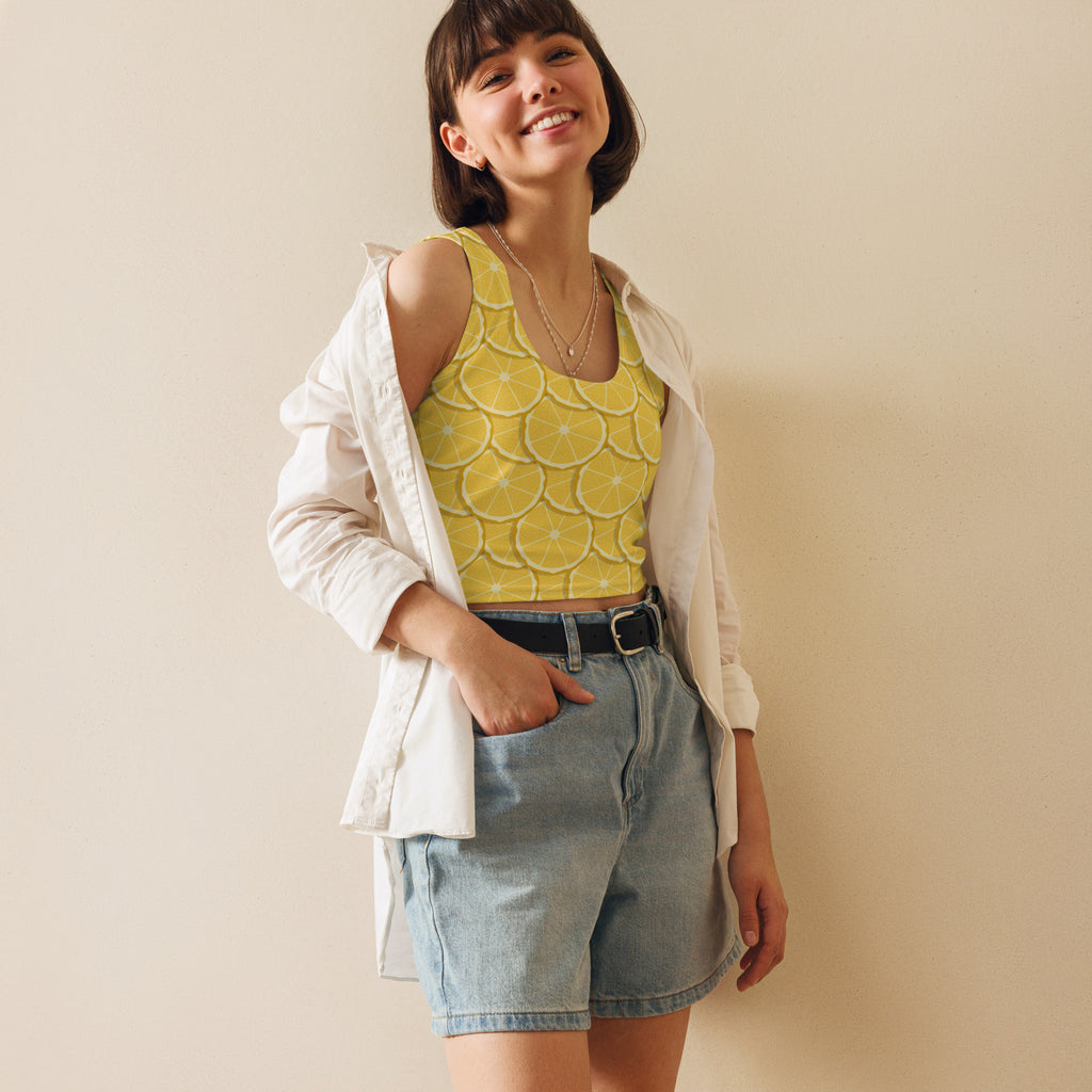 Women's Lemon Slice Buttery Soft Crop Top- Quick-Drying UPF 50+ Stretch Top
