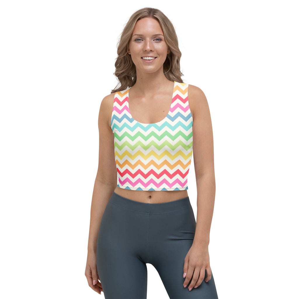 Women's Colorful Chevron Stripe Buttery Soft Crop Top- Quick-Drying UPF 50+ Stretch Top