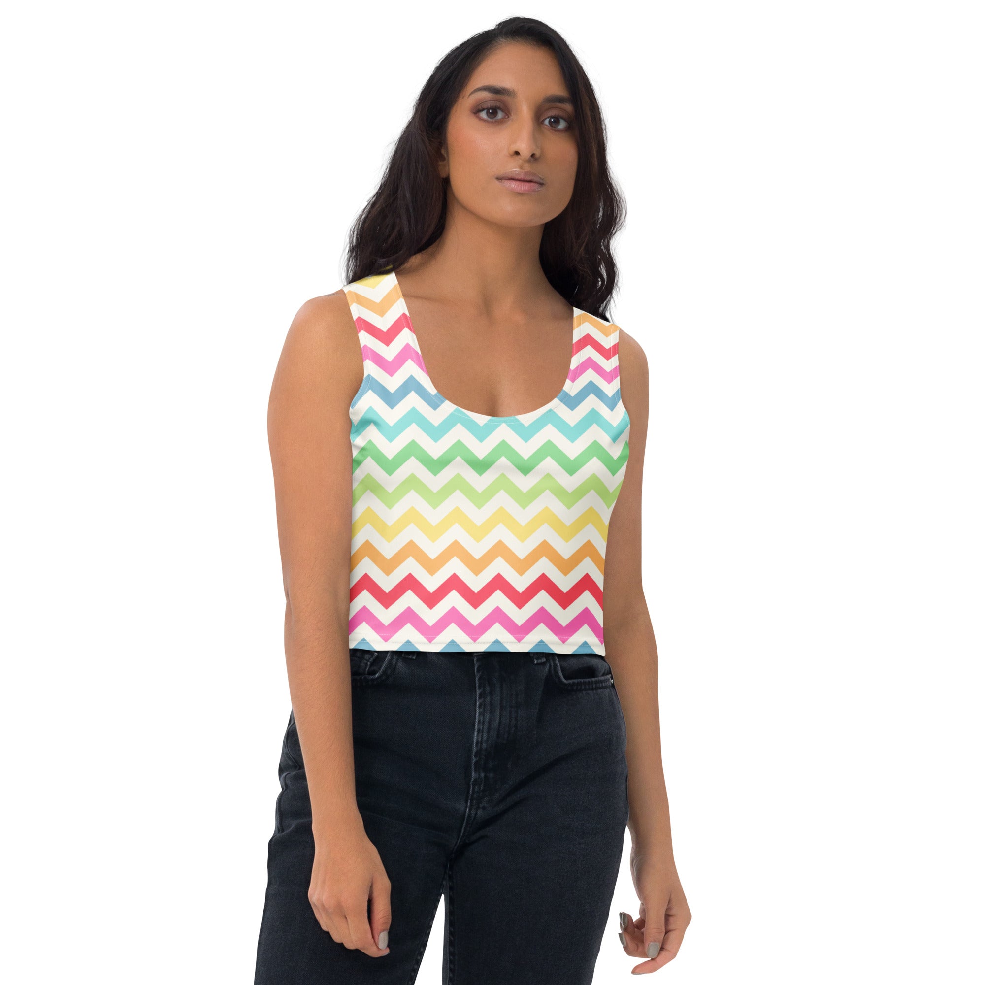 Women's Colorful Chevron Stripe Buttery Soft Crop Top- Quick-Drying UPF 50+ Stretch Top