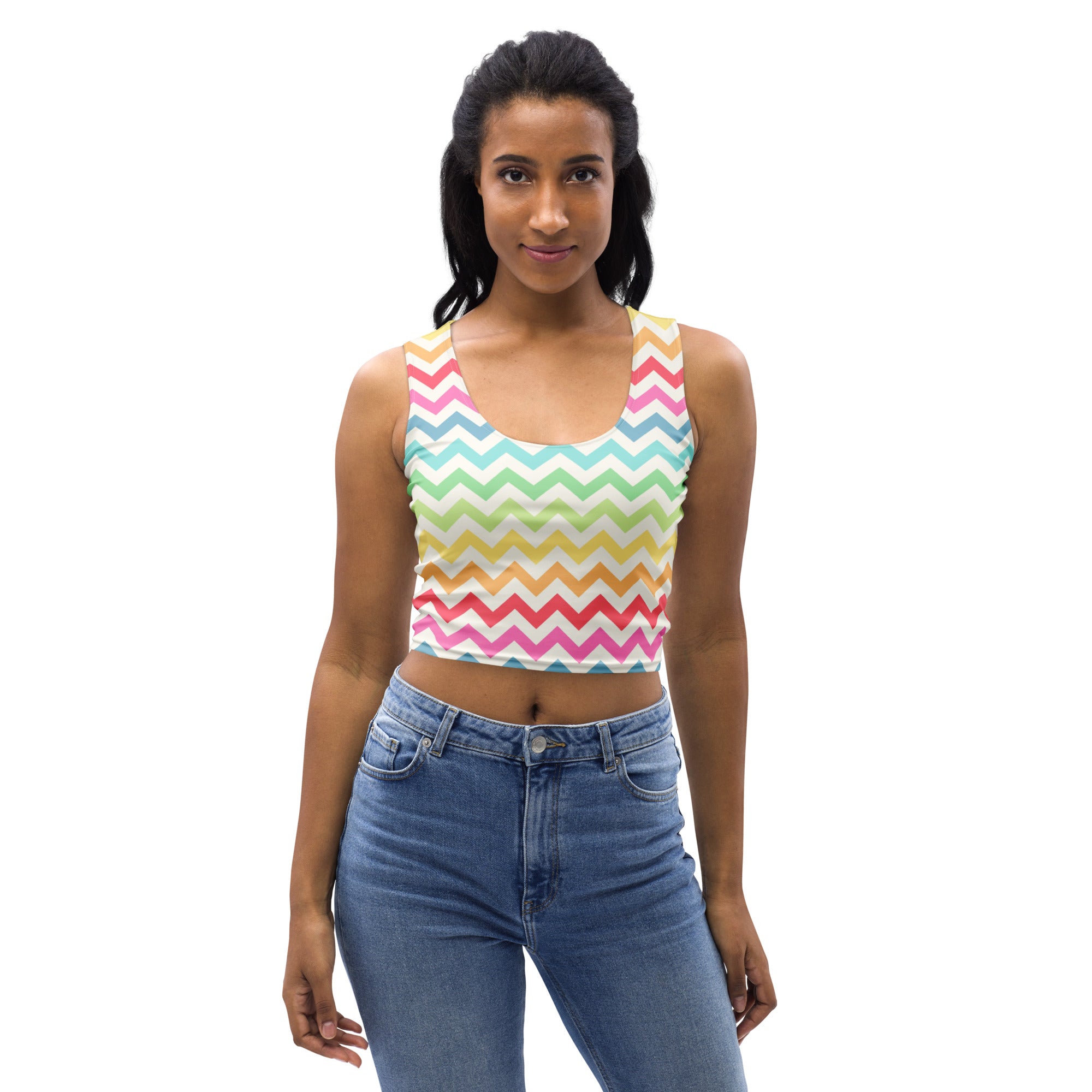 Women's Colorful Chevron Stripe Buttery Soft Crop Top- Quick-Drying UPF 50+ Stretch Top