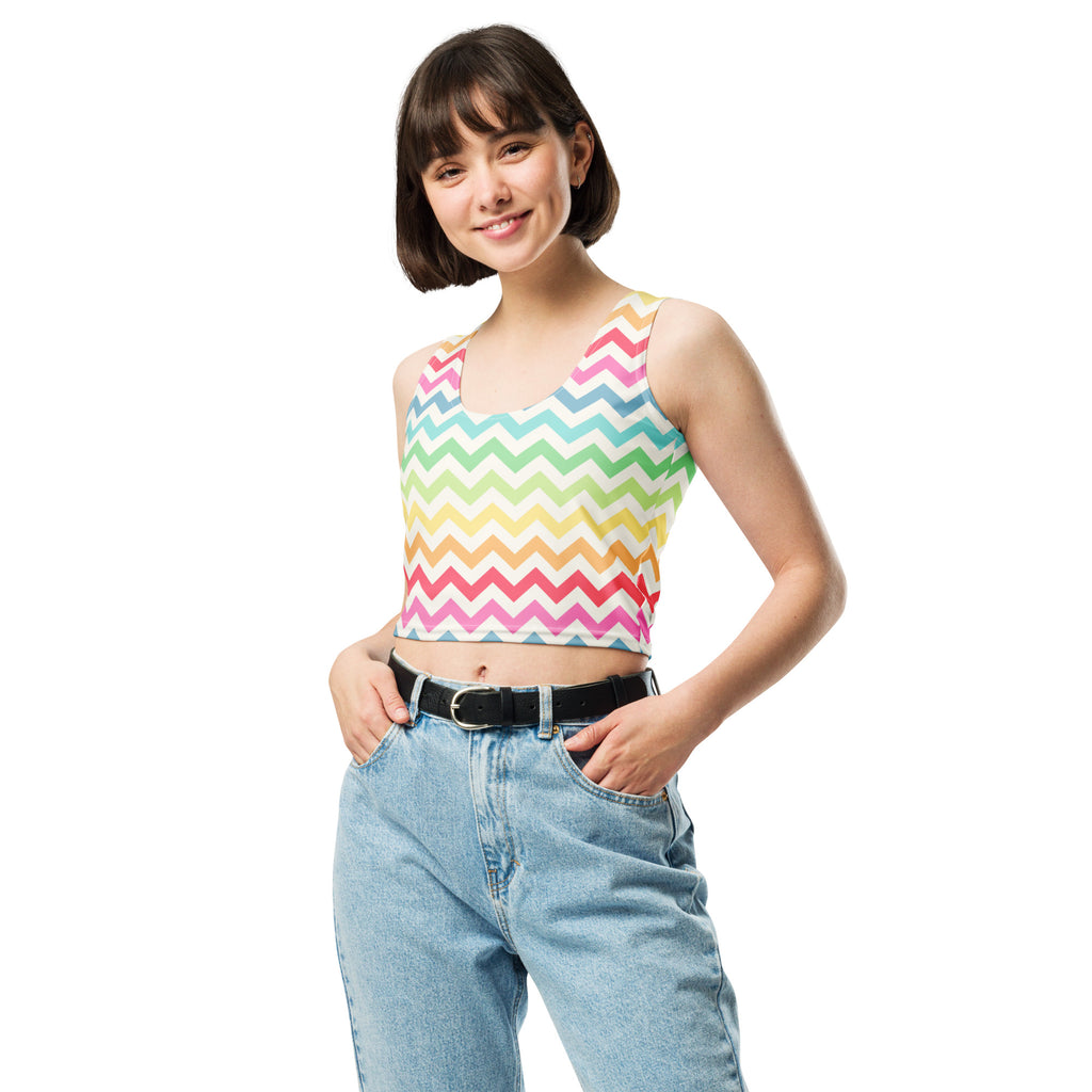 Women's Colorful Chevron Stripe Buttery Soft Crop Top- Quick-Drying UPF 50+ Stretch Top