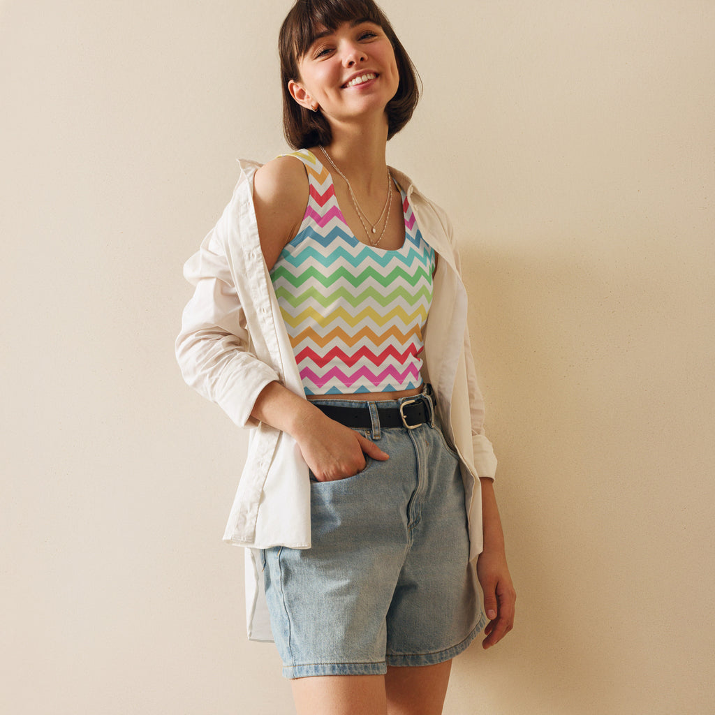 Women's Colorful Chevron Stripe Buttery Soft Crop Top- Quick-Drying UPF 50+ Stretch Top