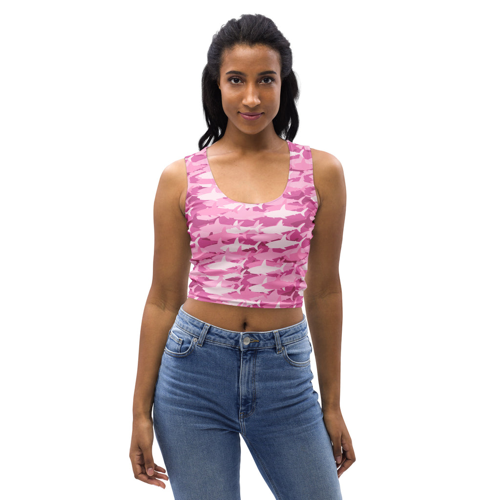 Women's Pink Shark Camouflage Buttery Soft Crop Top- Quick-Drying UPF 50+ Stretch Top