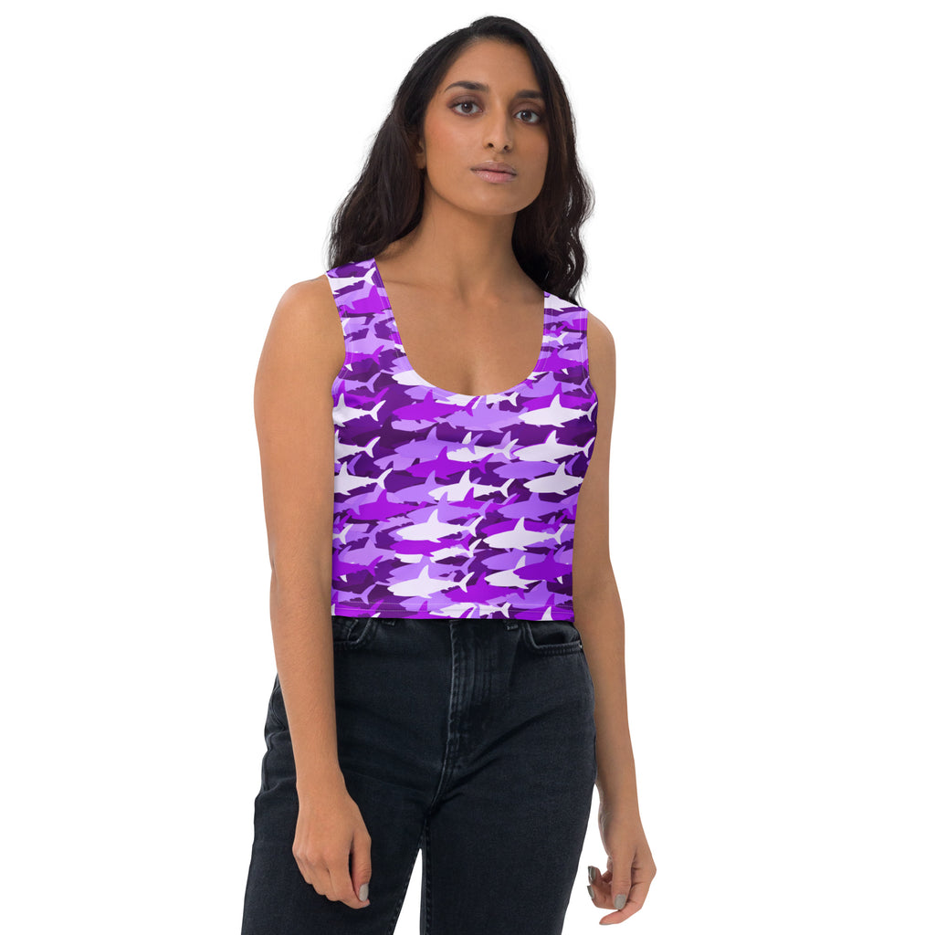 Women's Purple Shark Camouflage Buttery Soft Crop Top- Quick-Drying UPF 50+ Stretch Top