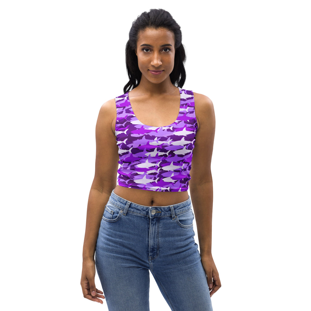 Women's Purple Shark Camouflage Buttery Soft Crop Top- Quick-Drying UPF 50+ Stretch Top
