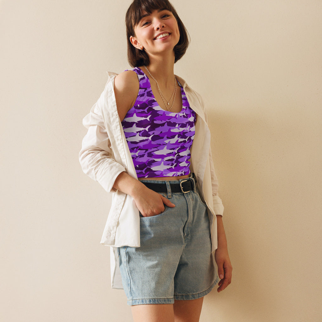 Women's Purple Shark Camouflage Buttery Soft Crop Top- Quick-Drying UPF 50+ Stretch Top