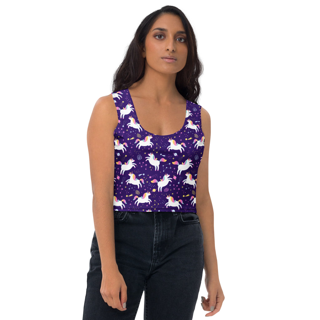 Women's Unicorn Galaxy Buttery Soft Crop Top- Quick-Drying UPF 50+ Stretch Top