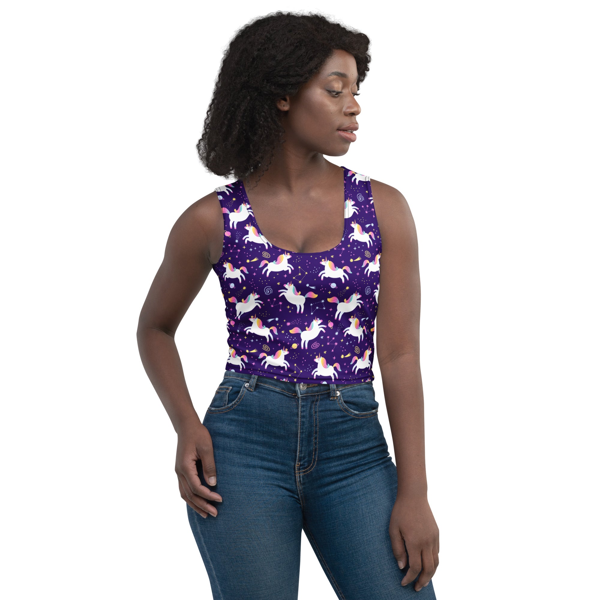 Women's Unicorn Galaxy Buttery Soft Crop Top- Quick-Drying UPF 50+ Stretch Top