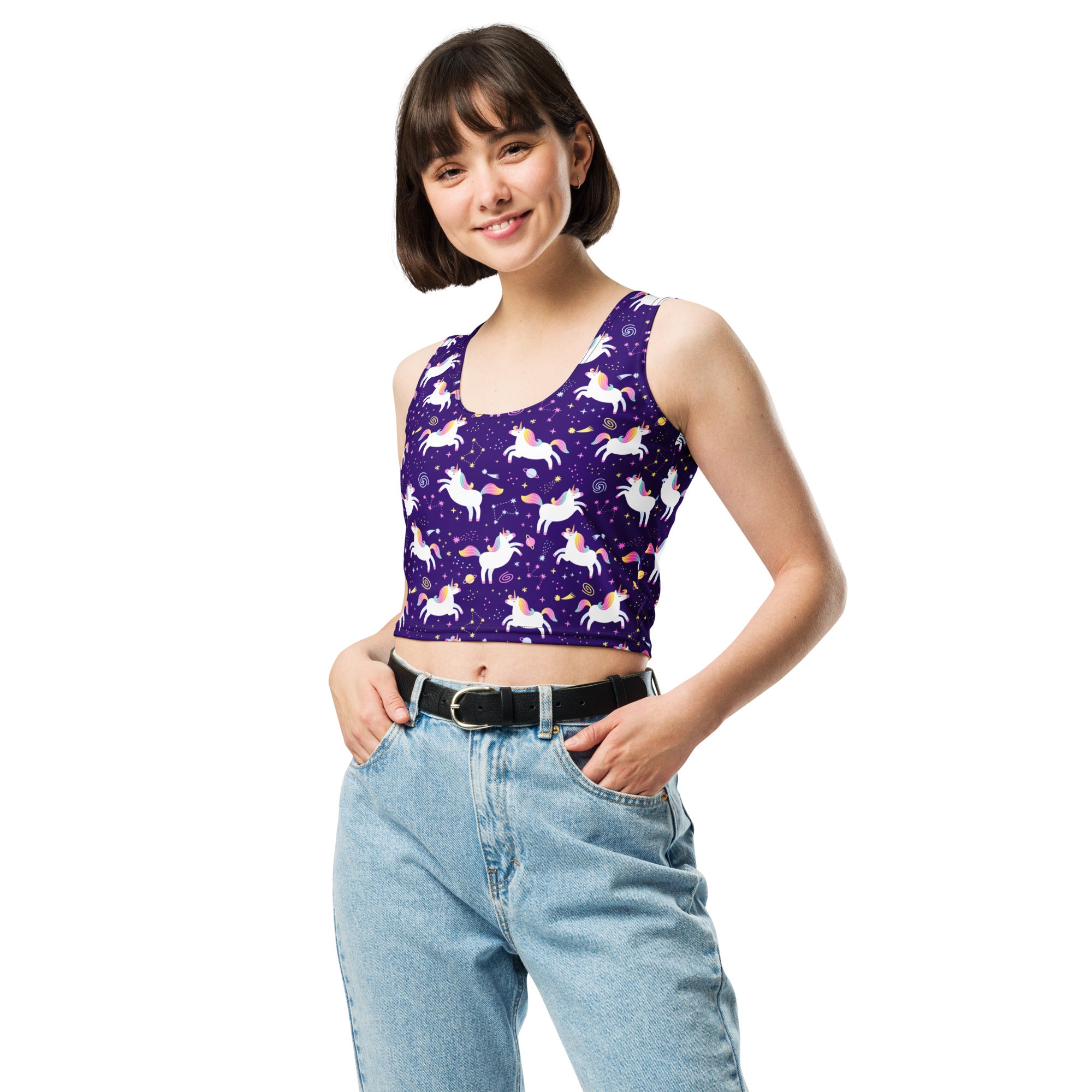 Women's Unicorn Galaxy Buttery Soft Crop Top- Quick-Drying UPF 50+ Stretch Top
