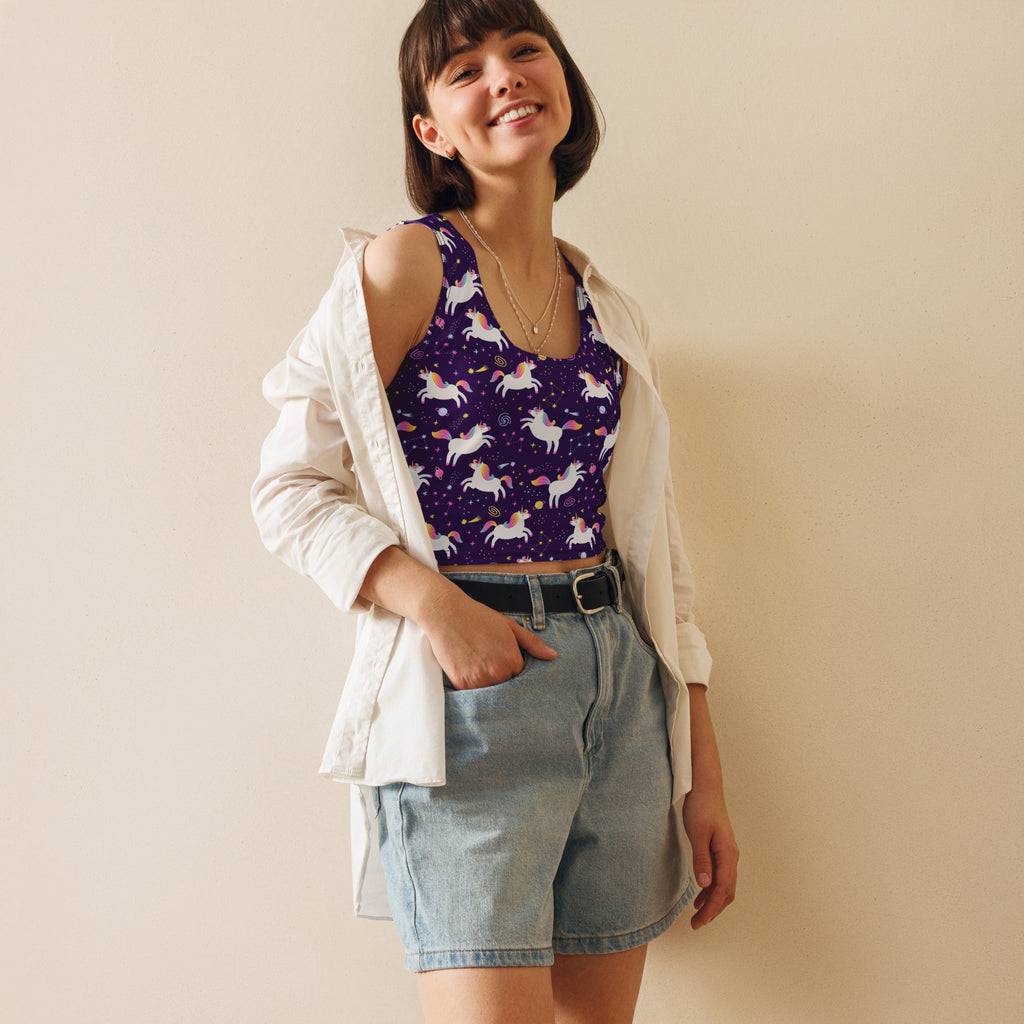Women's Unicorn Galaxy Buttery Soft Crop Top- Quick-Drying UPF 50+ Stretch Top