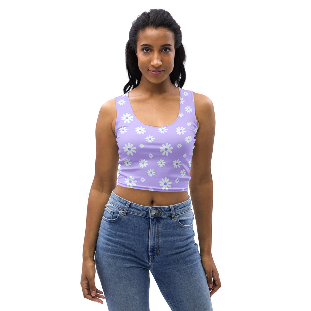 Women's Lavender Daisy Buttery Soft Crop Top- Quick-Drying UPF 50+ Stretch Top