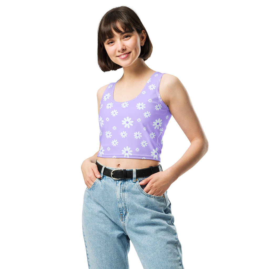 Women's Lavender Daisy Buttery Soft Crop Top- Quick-Drying UPF 50+ Stretch Top