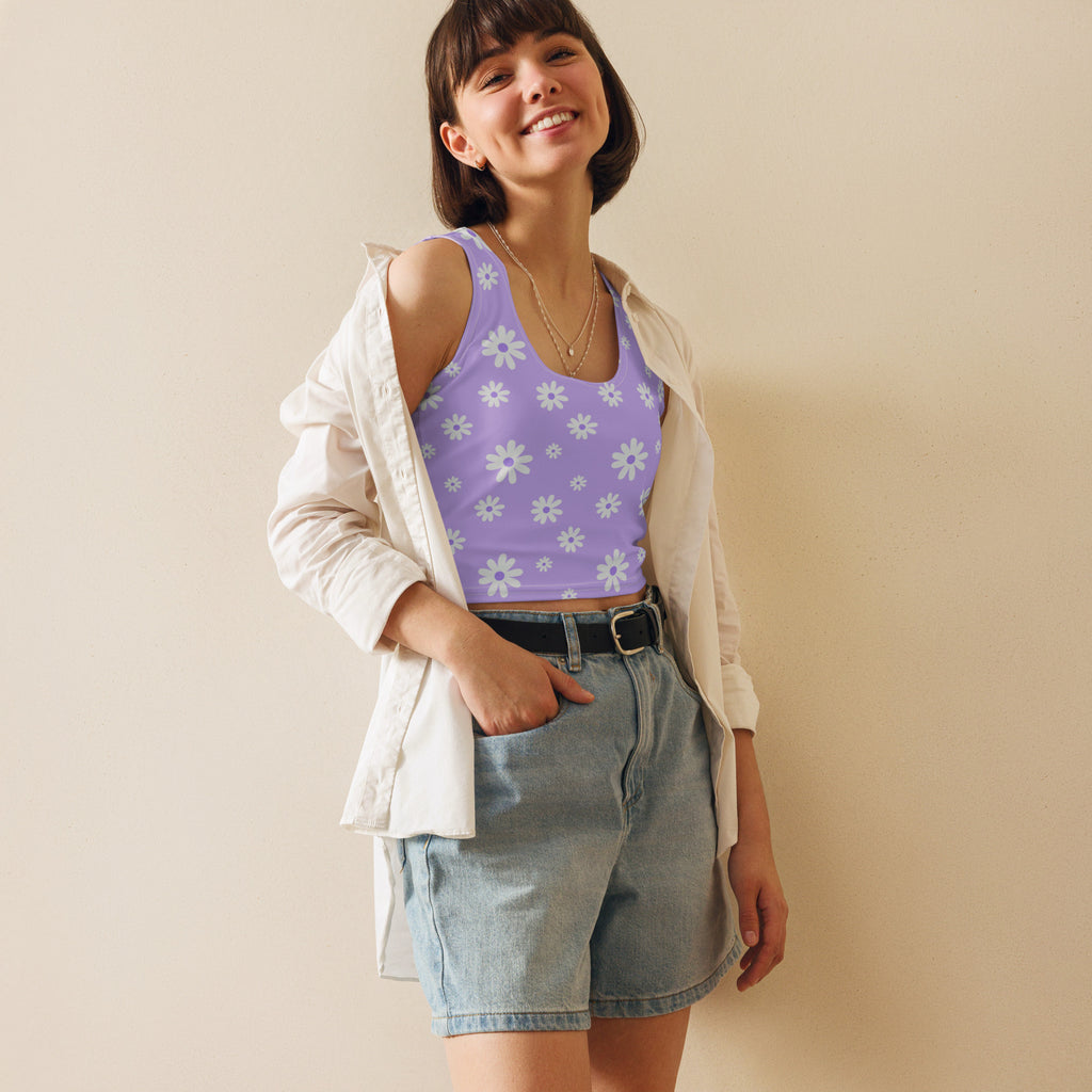 Women's Lavender Daisy Buttery Soft Crop Top- Quick-Drying UPF 50+ Stretch Top