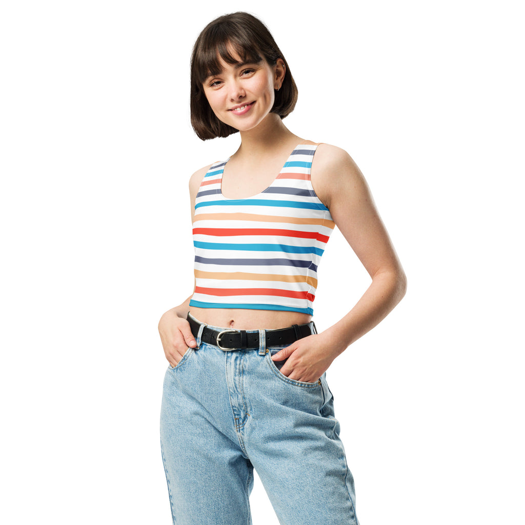 Women's Retro Beach Stripe Buttery Soft Crop Top- Quick-Drying UPF 50+ Stretch Top