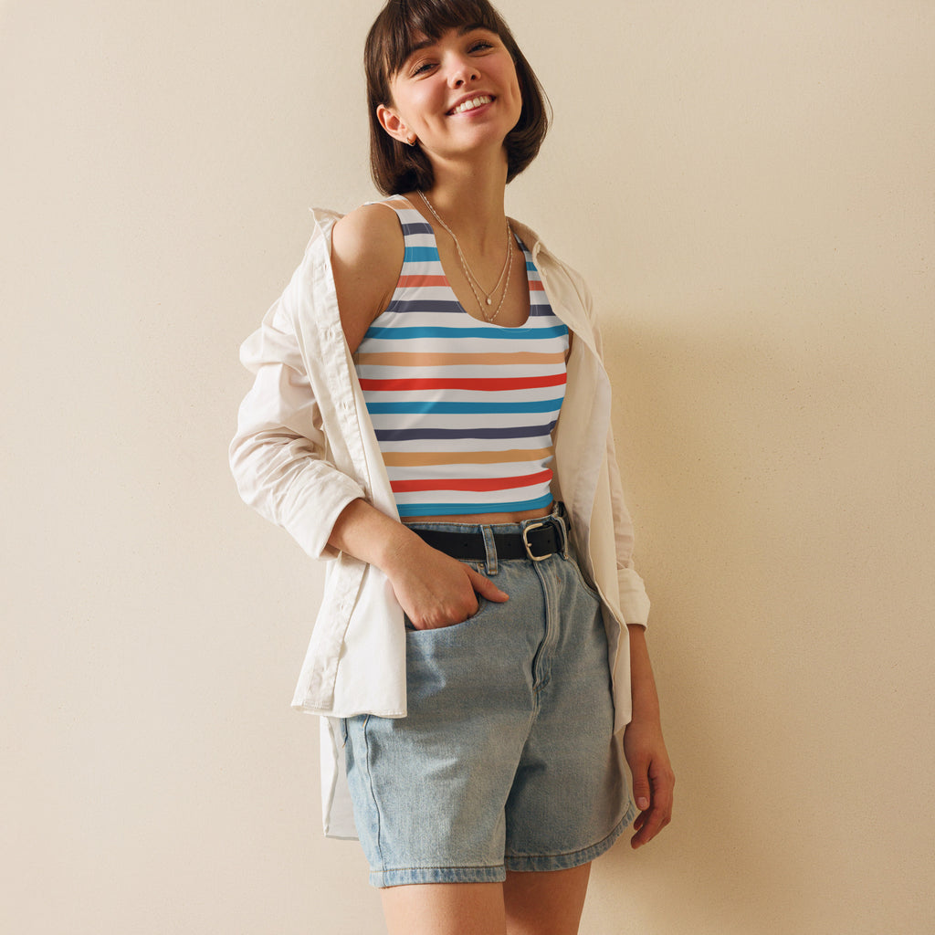 Women's Retro Beach Stripe Buttery Soft Crop Top- Quick-Drying UPF 50+ Stretch Top