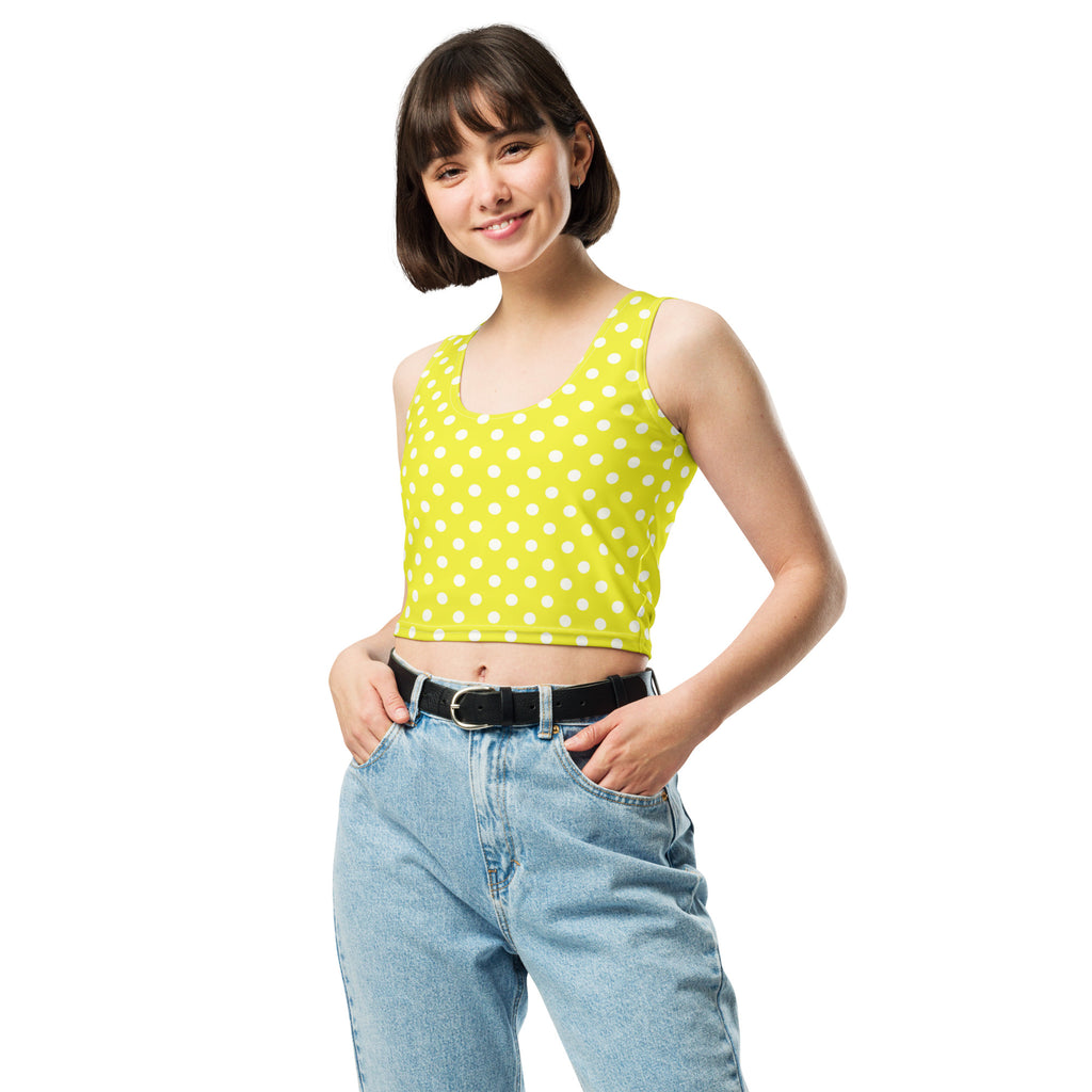 Women's Yellow Polka Dot Buttery Soft Crop Top- Quick-Drying UPF 50+ Stretch Top